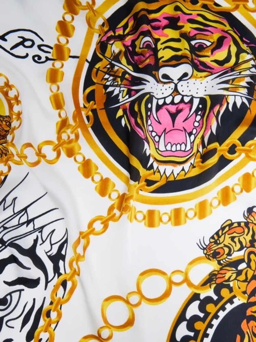 Ed Hardy Tiger Chain Print Satin Scarf Black Gold Y2K Head Wrap - Picture 4 of 5